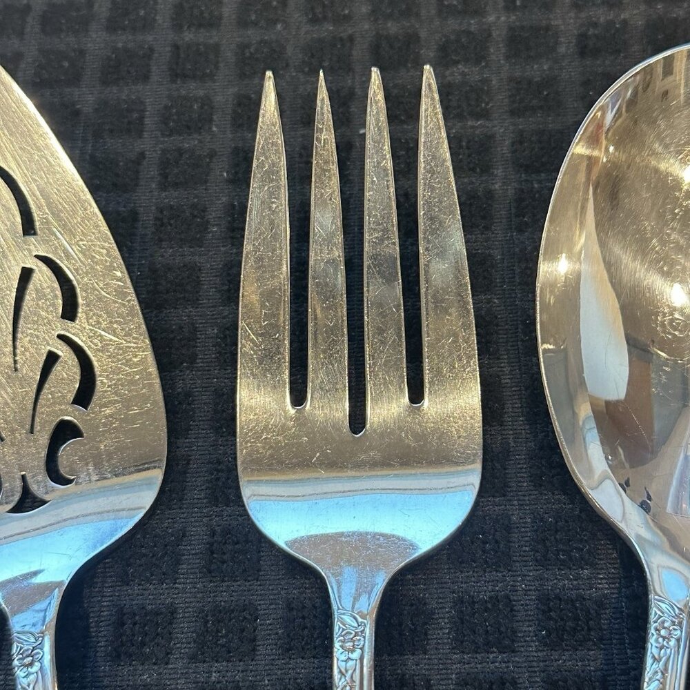 Wm Rogers IS Precious Mirror Silverplate 3 Pc Serving Set Fork Spoon Pie Server - Picture 4 of 15